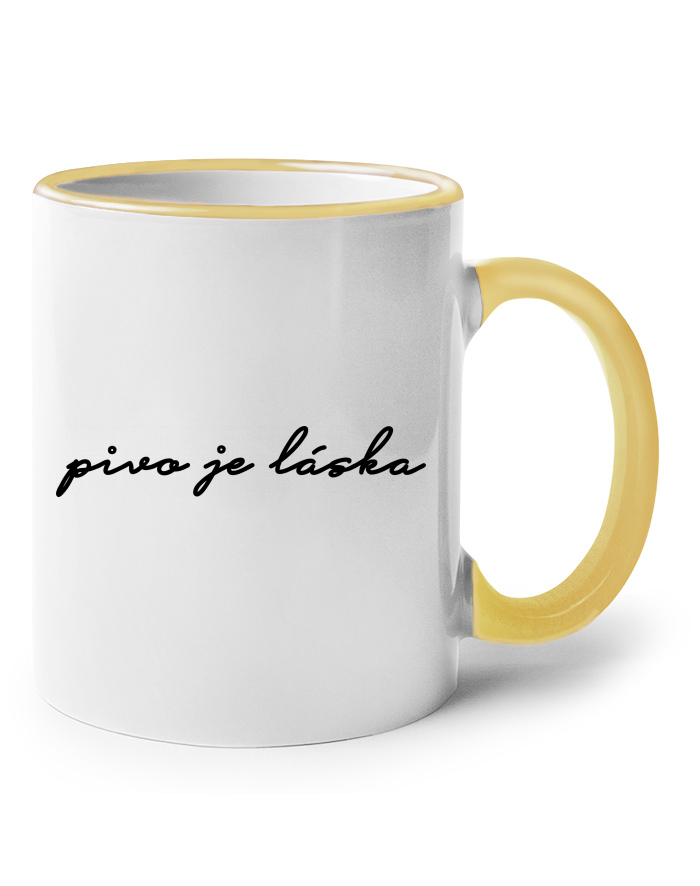 Keramický hrnek s barevným uchem – Pivo je láska