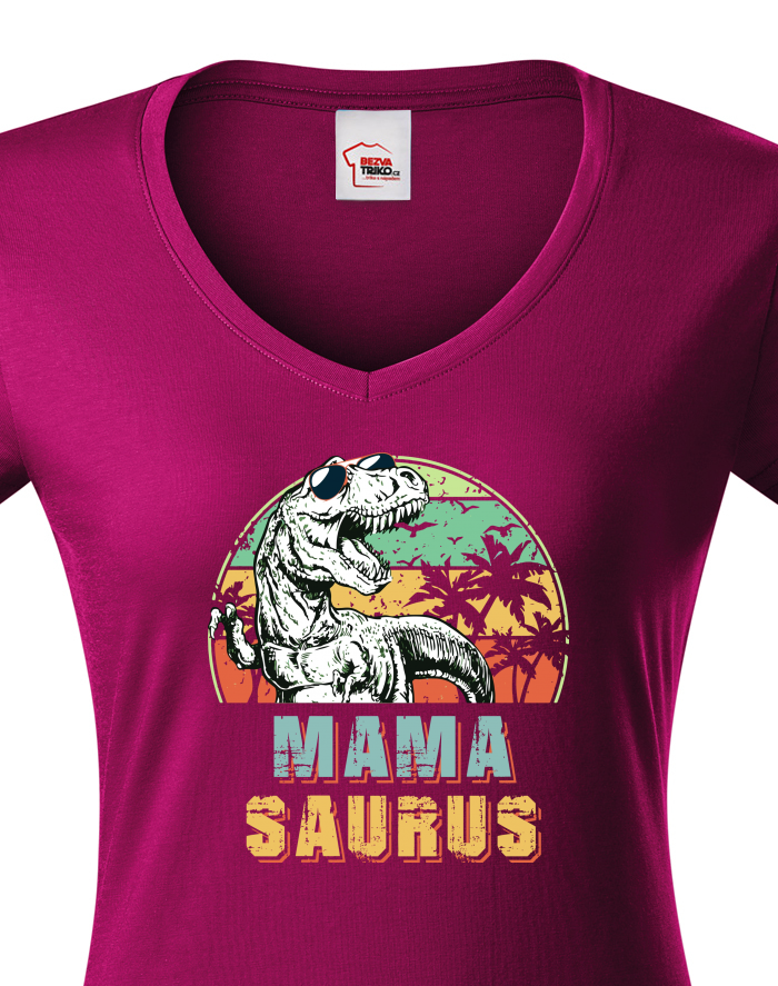 Dámské tričko s výstřihem do V Mamasaurus