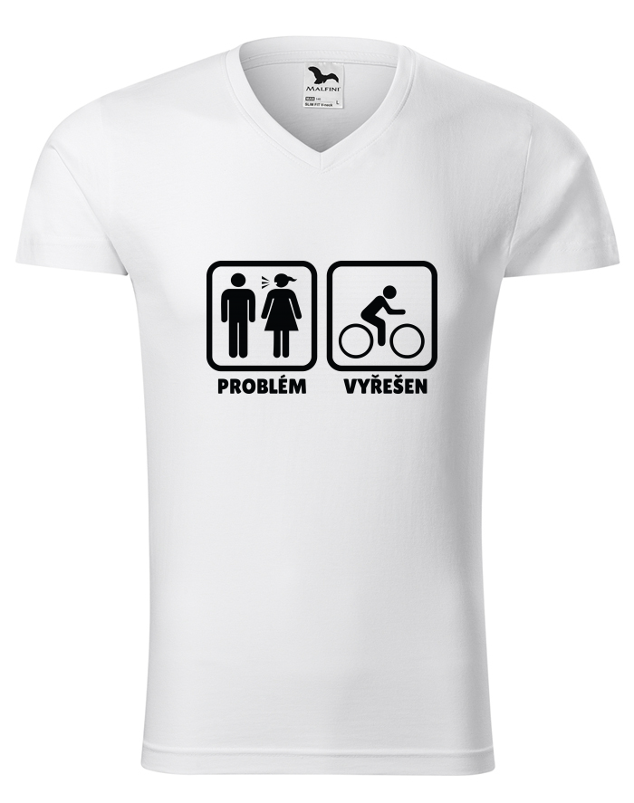 Pánské tričko s výstřihem do V – Problém vyřešen cyklista