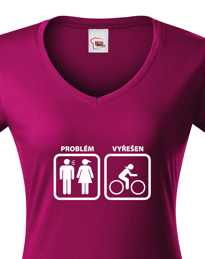 Dámské tričko s výstřihem do V - Problém vyřešen cyklistka