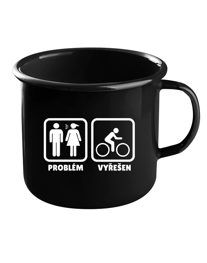 Plechový hrneček černý - Problém vyřešen cyklista