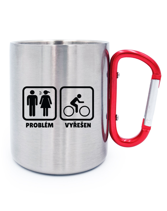 Nerezový hrnek s karabinou Problém vyřešen cyklista