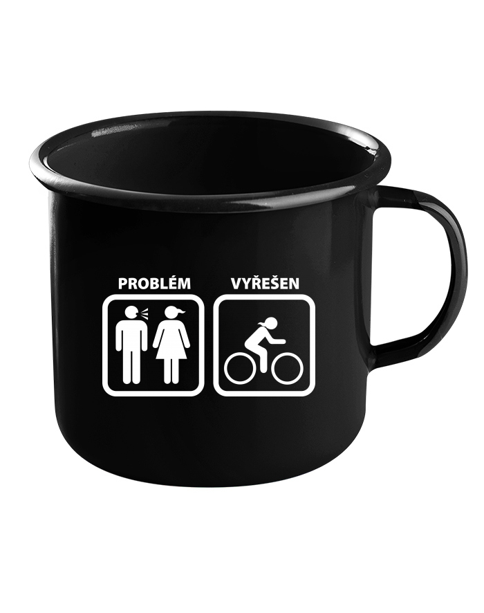Plechový hrneček černý – Problém vyřešen cyklistka