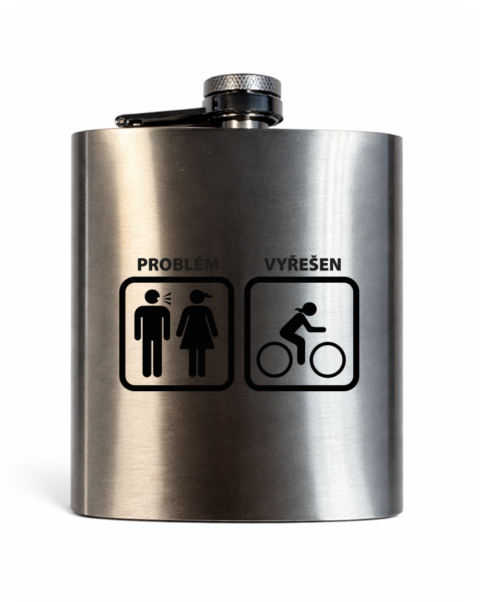 Sada kovové placatky s kalíšky a nálevkou 200 ml – Problém vyřešen cyklistka