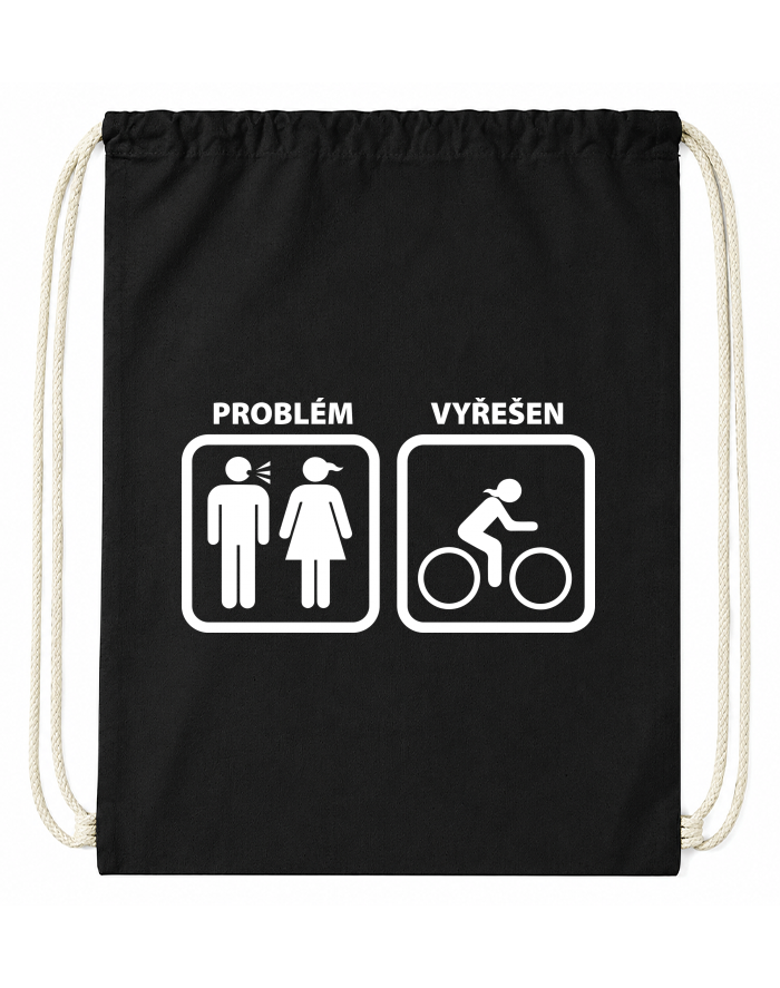 Bavlněný vak na zába s potiskem Problém vyřešen cyklistka