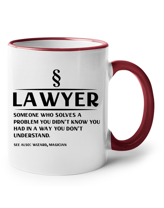 Keramický hrnek s barevným uchem – Lawyer: Someone who solves a problem