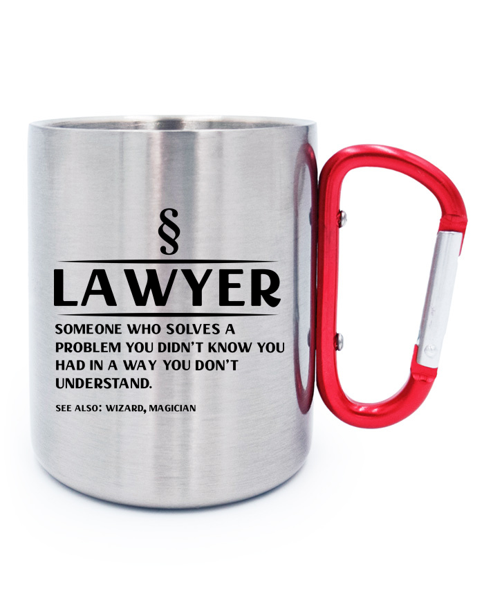 Nerezový hrnek s karabinou Lawyer – someone who solves a problem