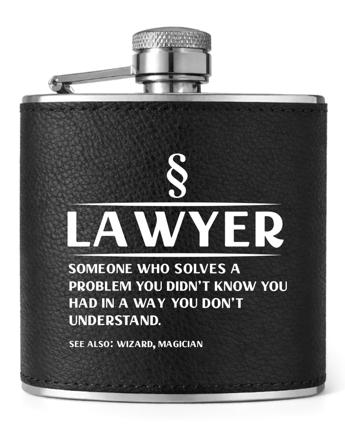 Kožená placatka Lawyer – someone who solves a problem