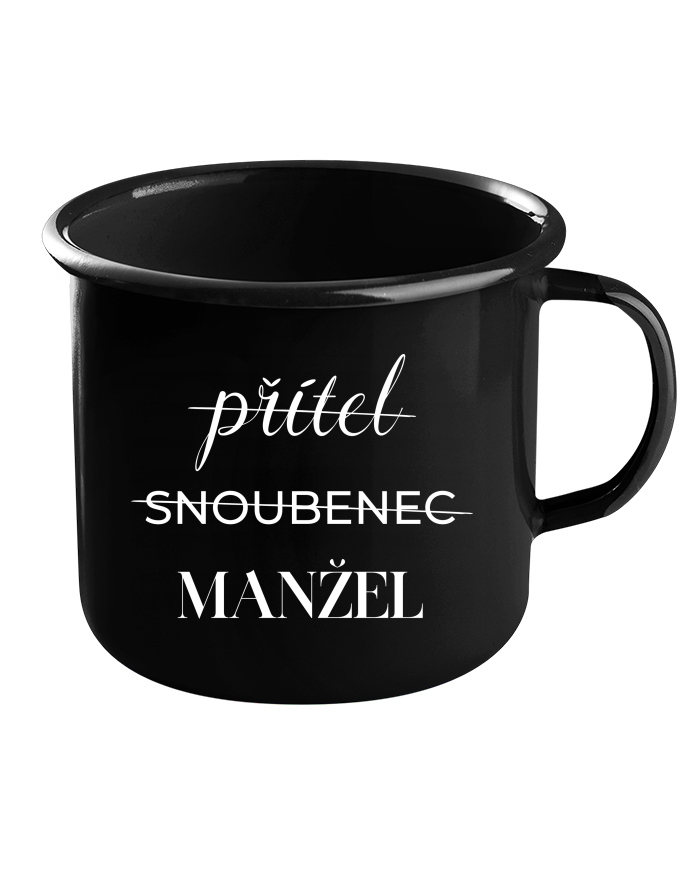 Plechový hrneček černý - Přítel - Snoubenec - Manžel