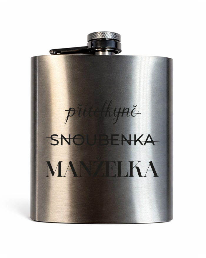 Sada kovové placatky s kalíšky a nálevkou 200 ml - Přítelkyně, Snoubenka, Manželka