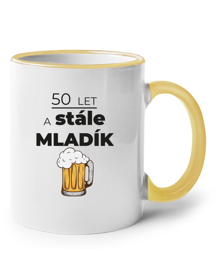 Keramický hrnek s barevným uchem – 50 let a stále mladík