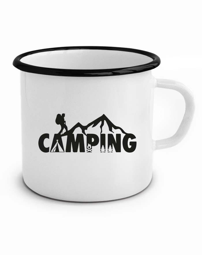 Camping – plechový hrneček s potiskem