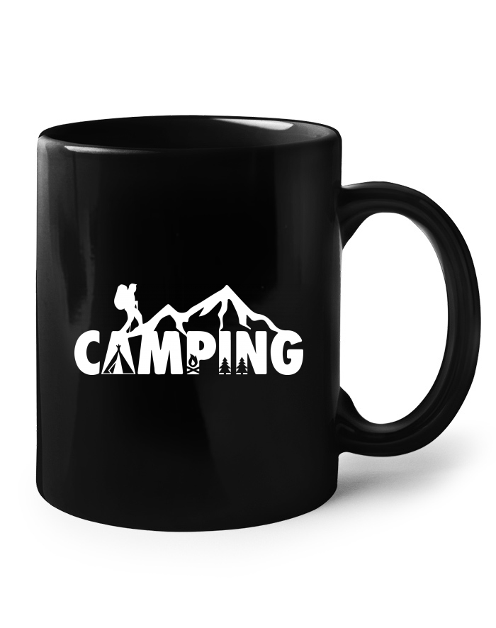 Camping – keramický hrnek černý s potiskem