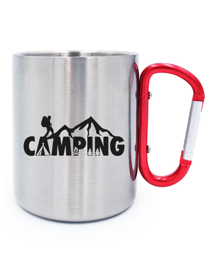 Nerezový hrnek s karabinou – Camping