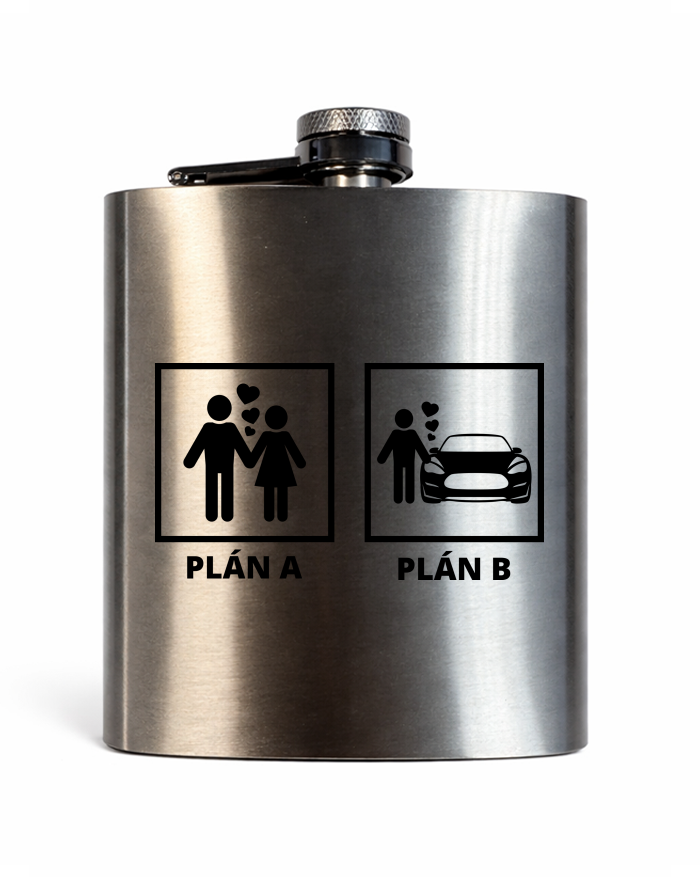 Sada kovové placatky s kalíšky a nálevkou 200 ml Plán A a plán B