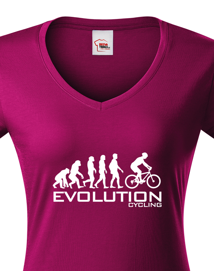 Dámské tričko s výstřihem do V - Evoluce cyklistiky