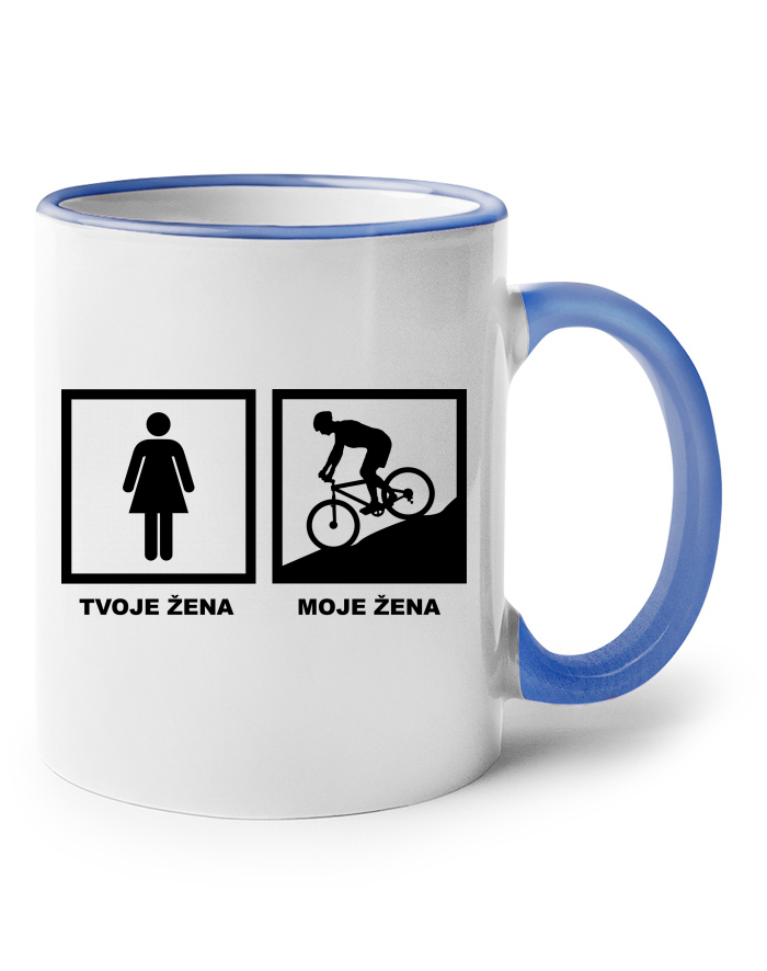 Keramický hrnek s barevným uchem – Cyklo žena
