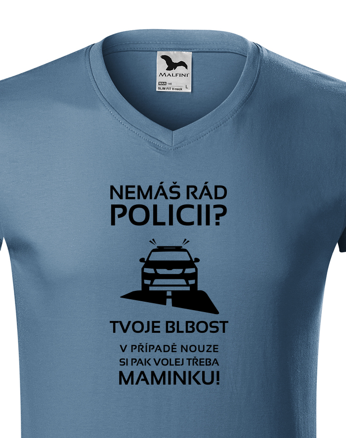 Pánské tričko s výstřihem do V - Nemáš rád policii