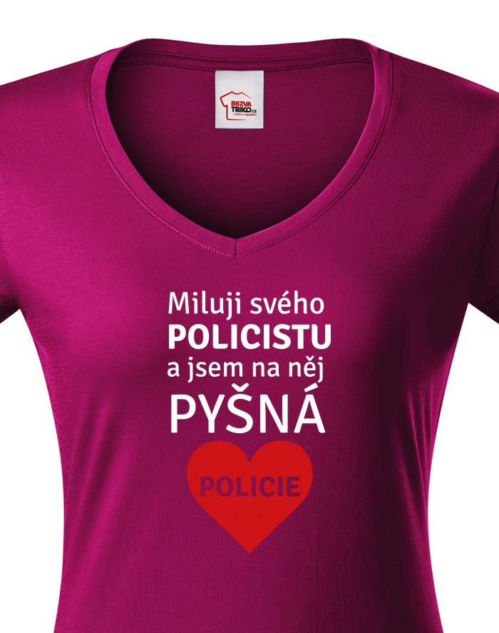 Dámské tričko s výstřihem do V - Miluji svého policistu