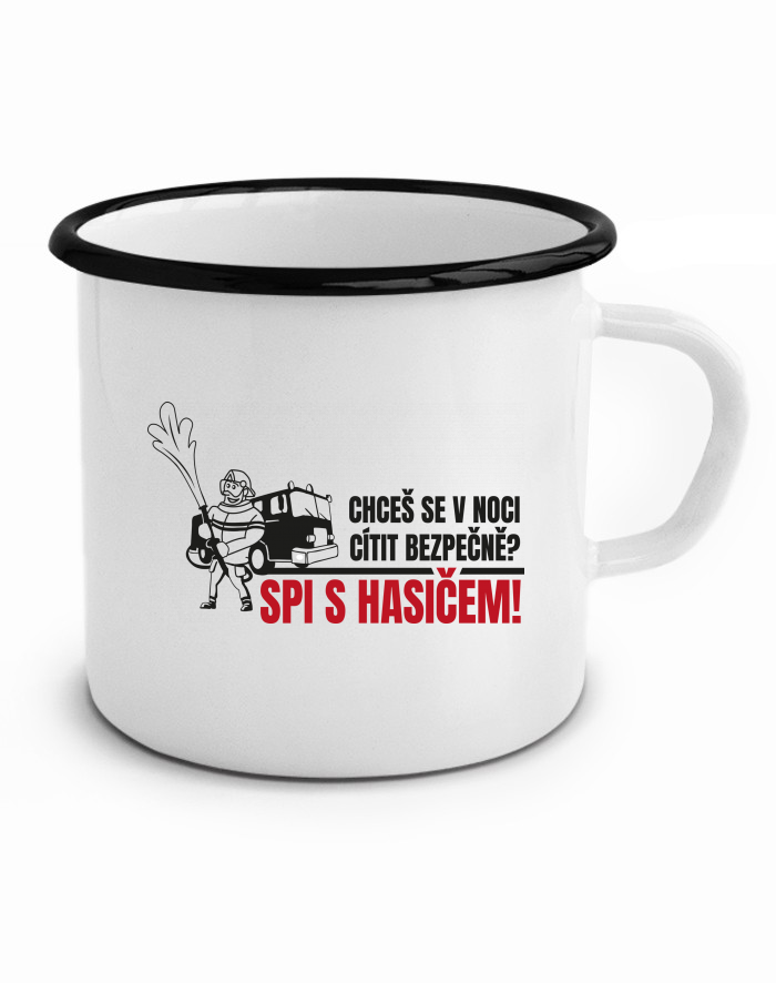 Plechový hrneček Spi s hasičem!