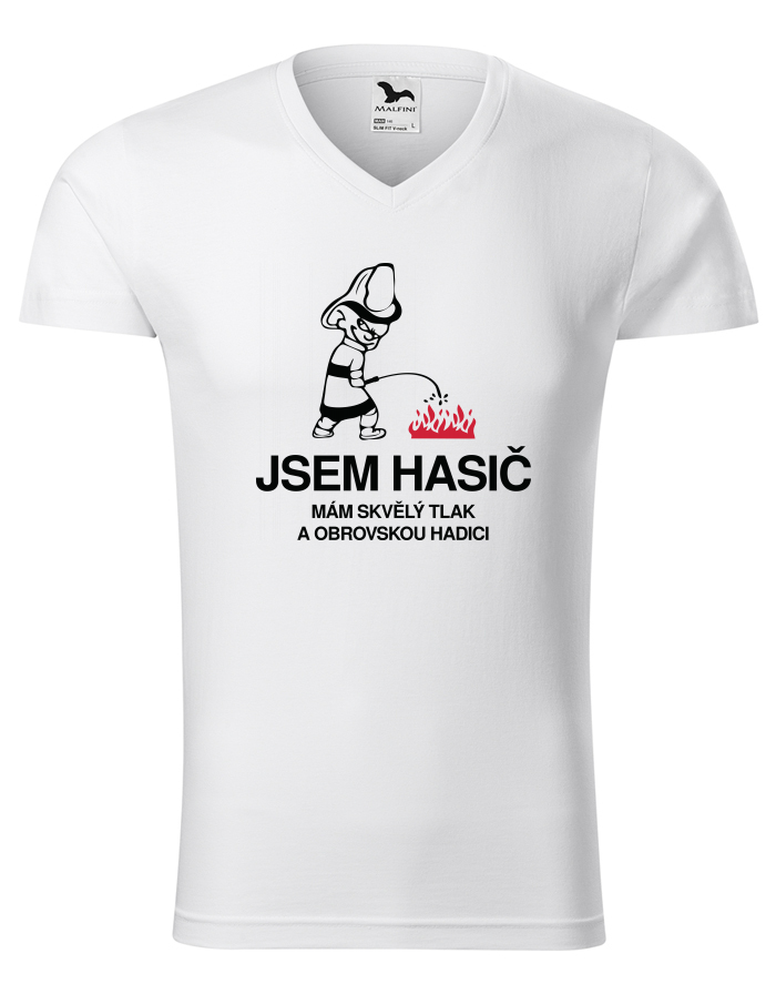 Jsem hasič - mám skvělý tlak a obrovskou hadici - pánské tričko s výstřihem do V