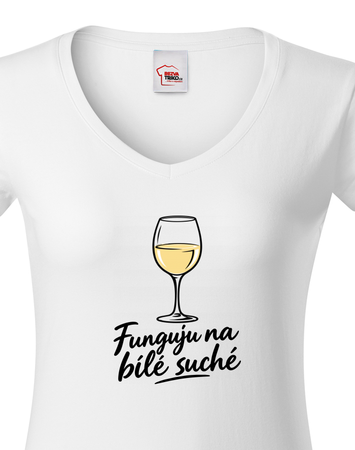 Dámské tričko s výstřihem do V – Funguju na bílé suché