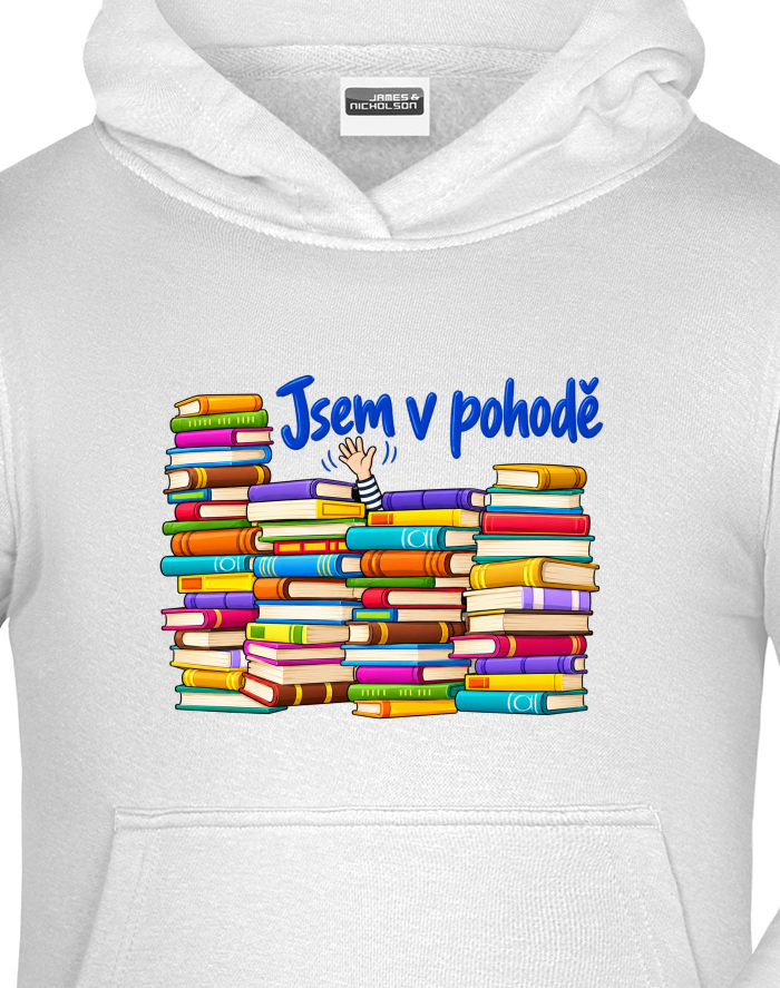 Dětská mikina s kapucí Knížky - Jsem v pohodě