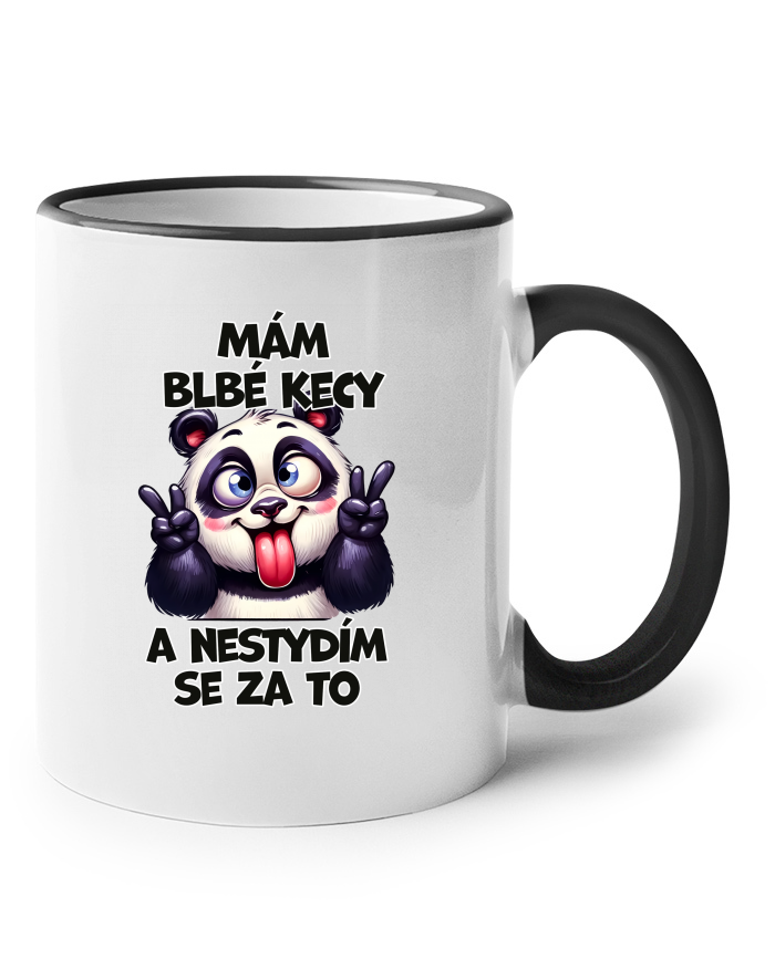 Keramický hrnek s barevným uchem Panda - mám blbé kecy