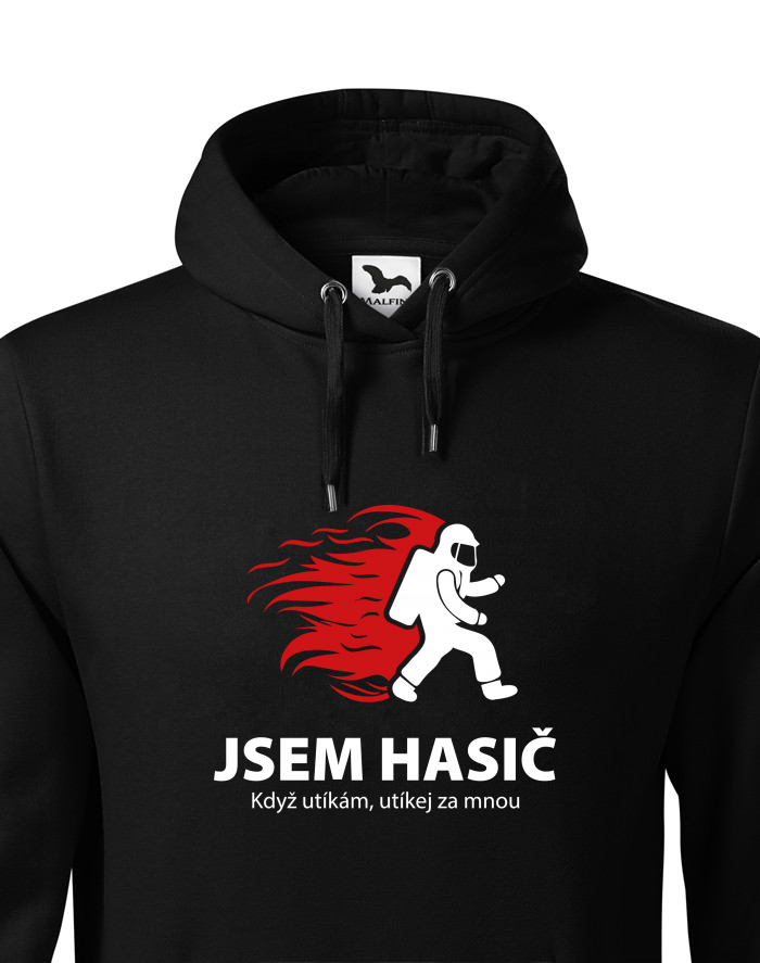 Pánská mikina s kapucí - Jsem hasič. Když utíkám, utíkej za mnou