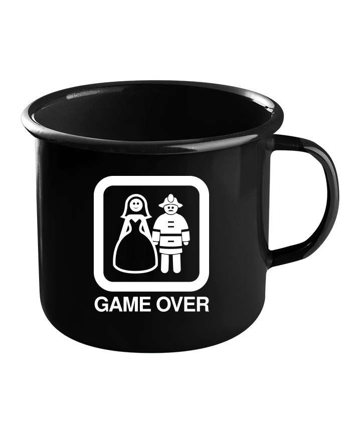 Plechový hrneček černý - Hasičská svatba Game over