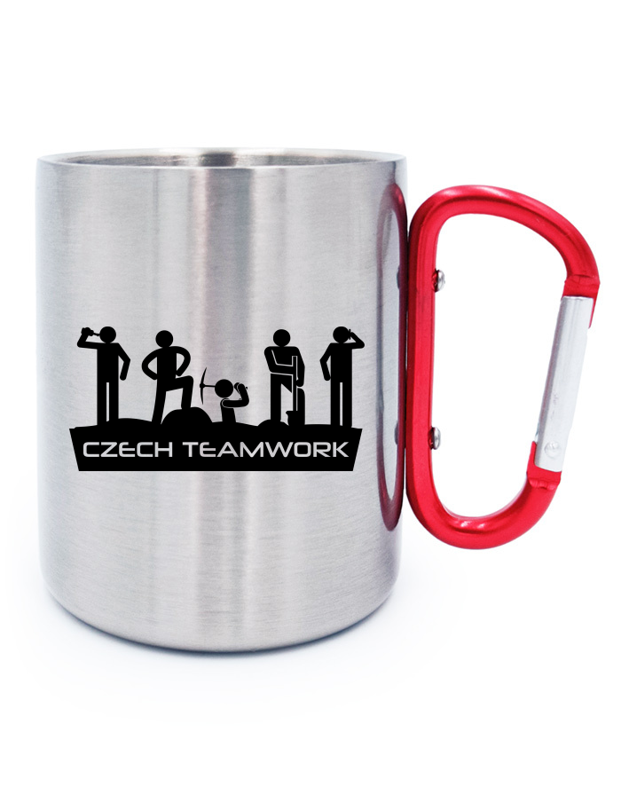 Nerezový hrnek s karabinou Czech teamwork