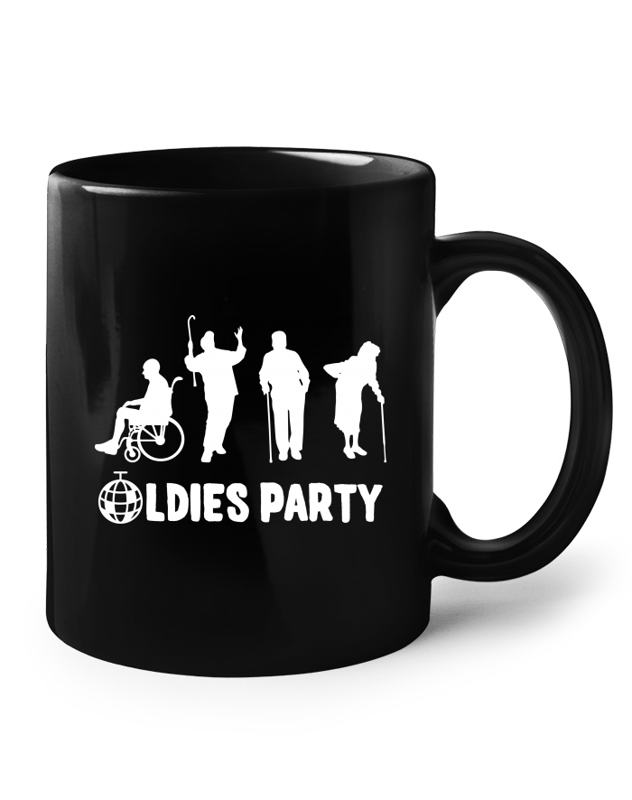 Oldies Party – černý keramický hrnek
