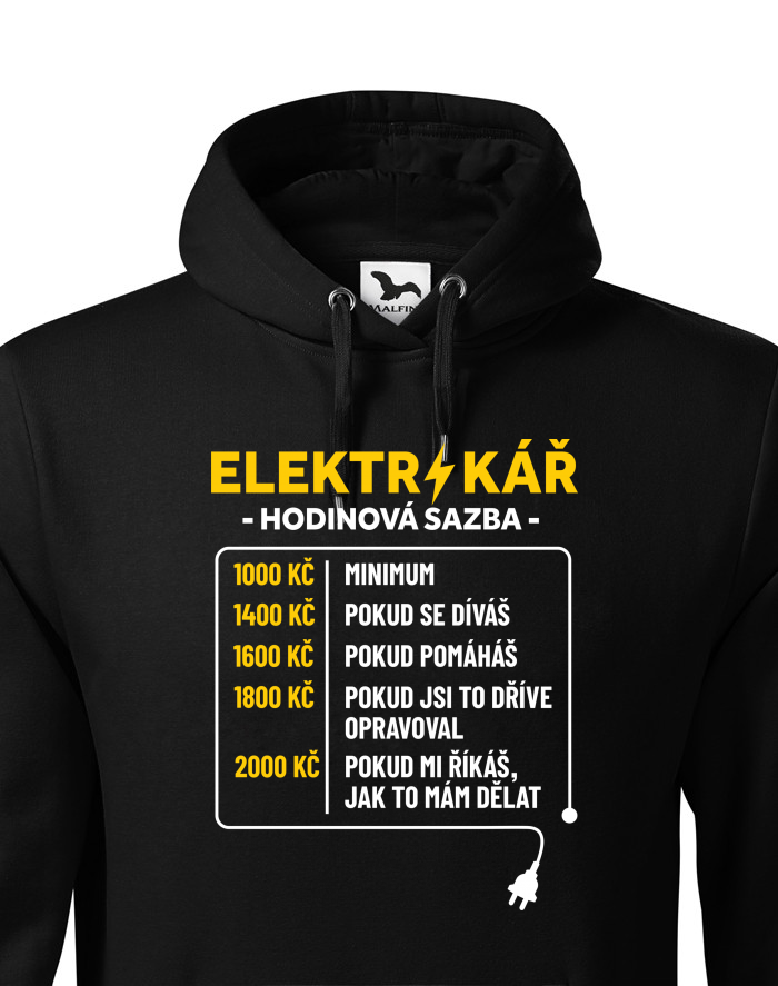 Pánská mikina s kapucí Elektrikář – Hodinová sazba
