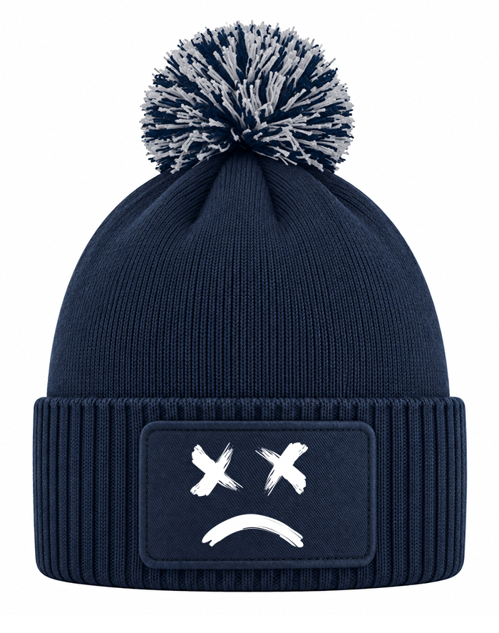 Dětská pletená čepice s bambulí – Sad face