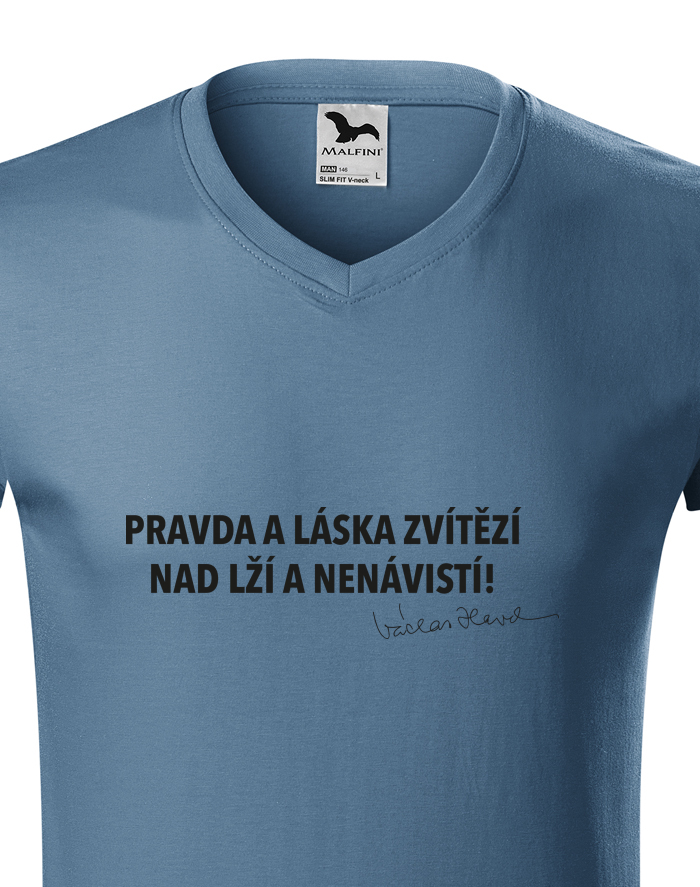 Pánské tričko s výstřihem do V – Pravda a láska zvítězí
