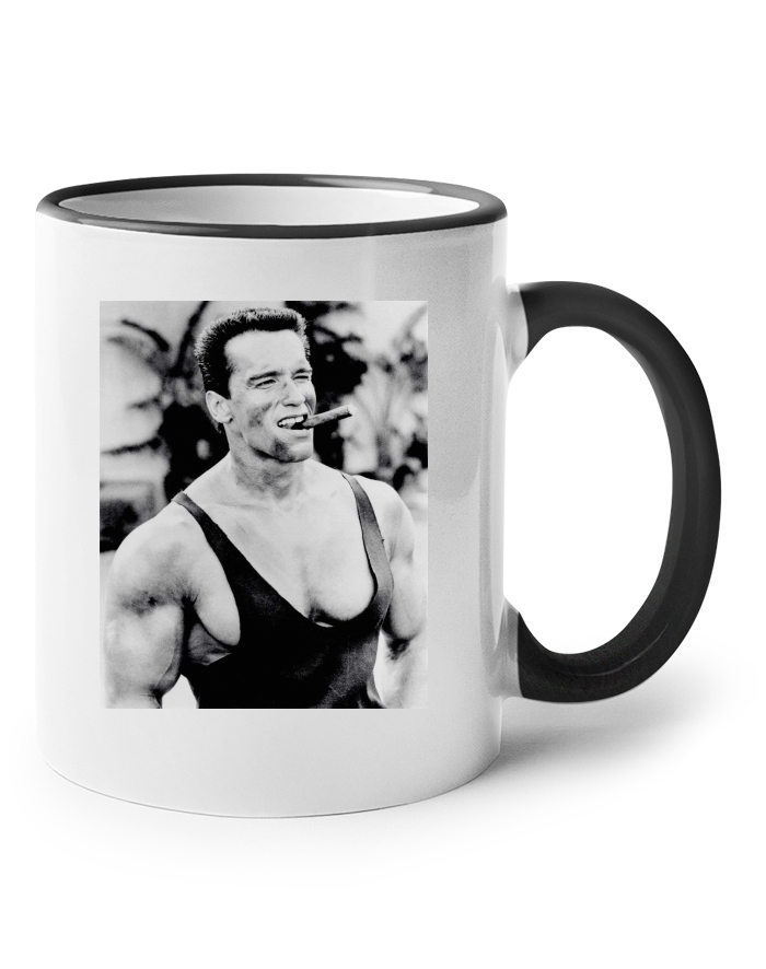 Keramický hrnek s barevným uchem – Arnold Schwarzenegger