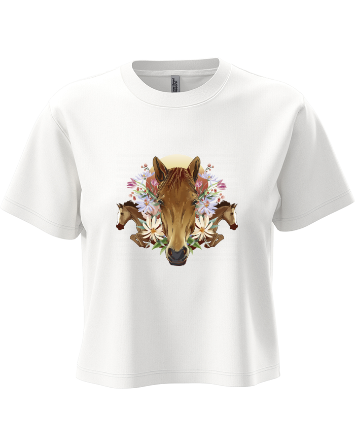 Dámský crop top Kůň s květinami