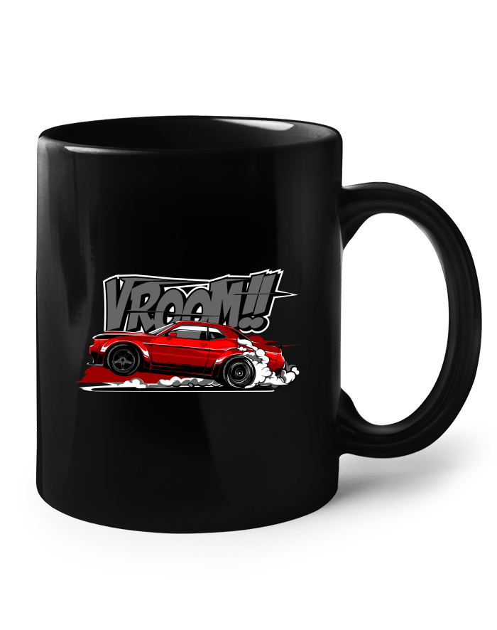Černý hrnek Dodge Challenger – Vroom!