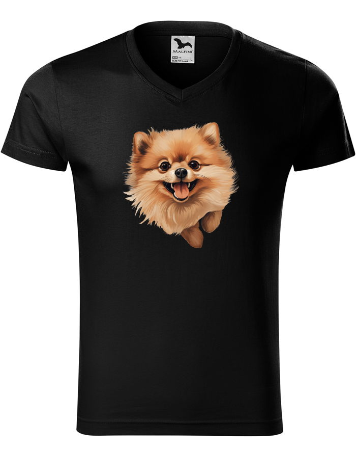 Pánské tričko s výstřihem do V - Pomeranian Špic