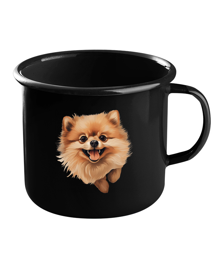 Plechový hrneček černý - Pomeranian špic