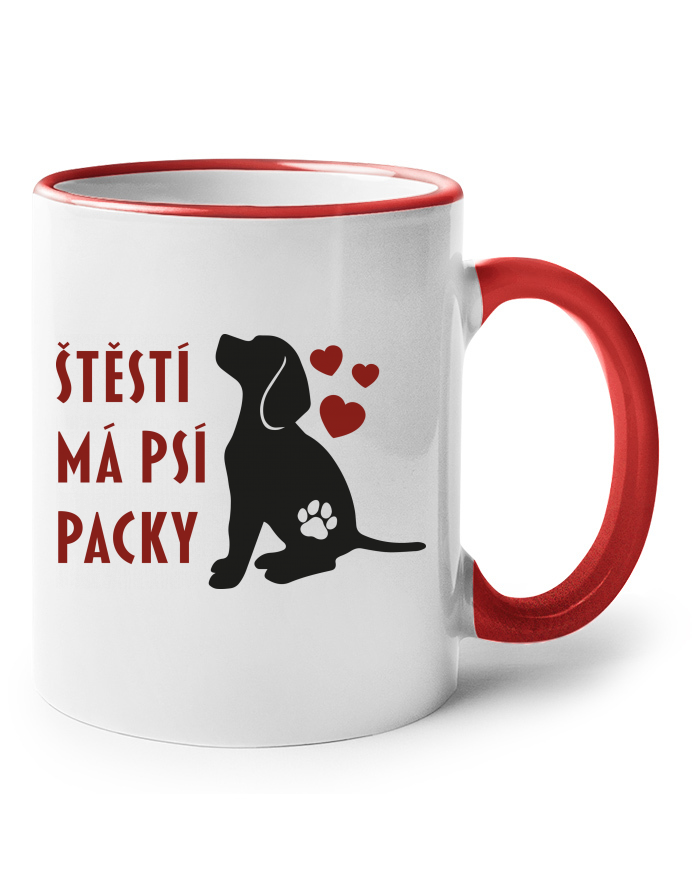Keramický hrnek s barevným uchem Štěstí má psí packy