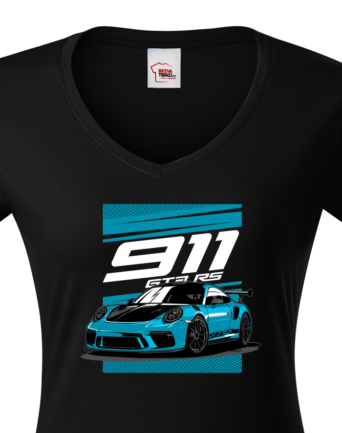 Dámské tričko s výstřihem do V Porsche 911 GT3 RS blue