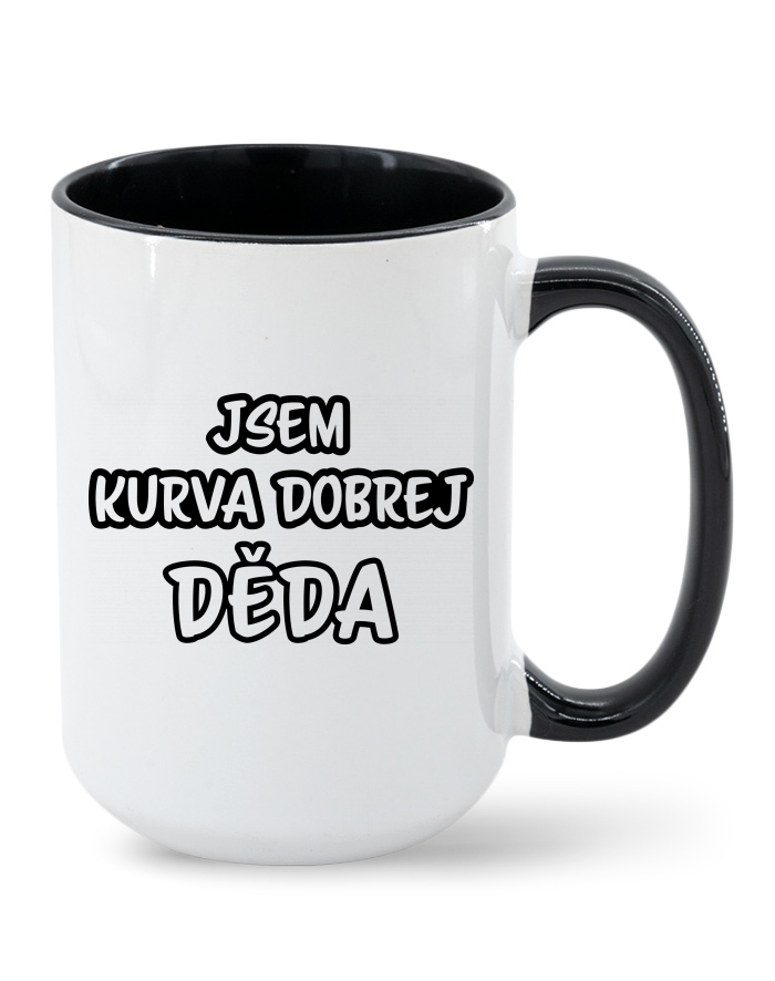 Keramický hrnek s barevným vnitřkem a uchem – Jsem kurva dobrej děda