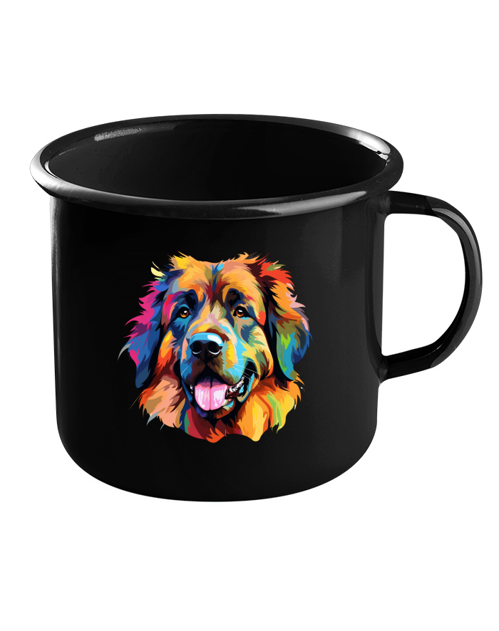 Plechový hrneček černý – barevný Leonberger