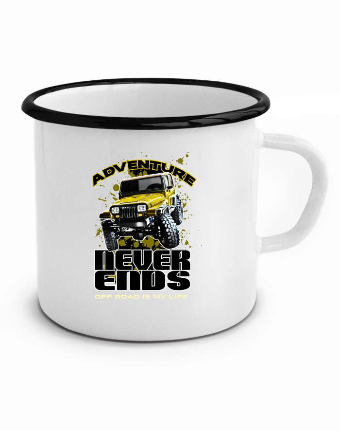 Plechový hrneček Jeep Wrangler – Adventure Never Ends