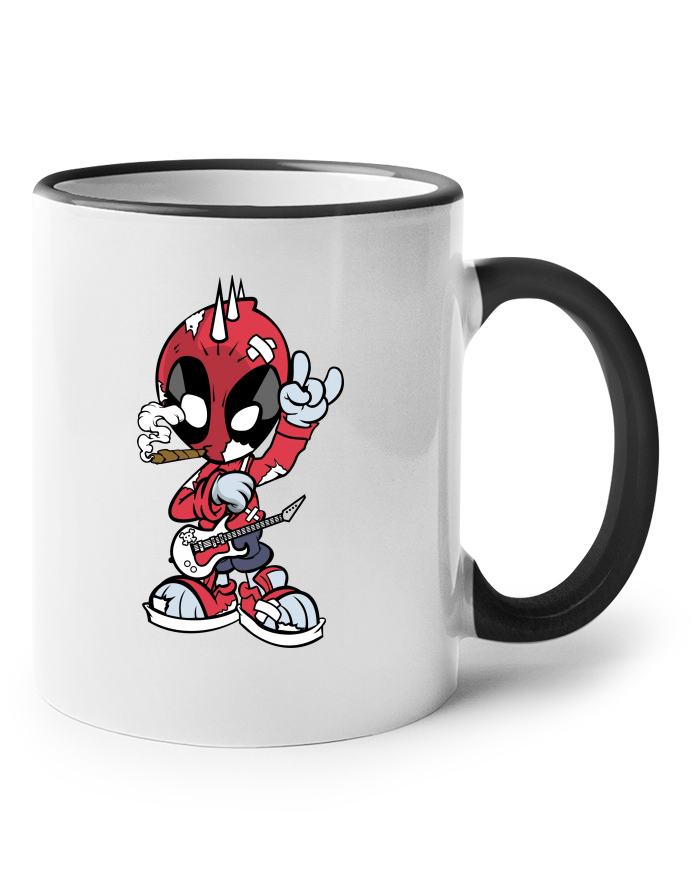 Keramický hrnek s barevným uchem Rockový Deadpool