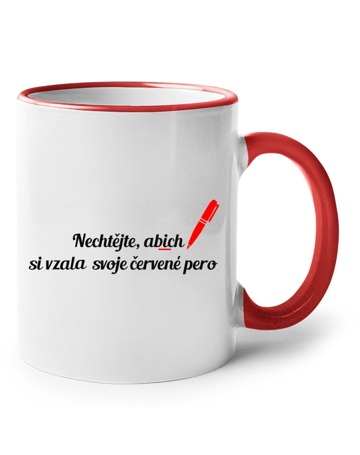 Keramický hrnek s barevným uchem – Červené pero