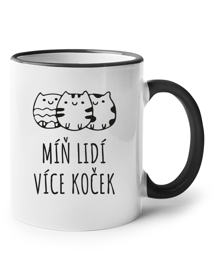 Keramický hrnek s barevným uchem Míň lidí více koček