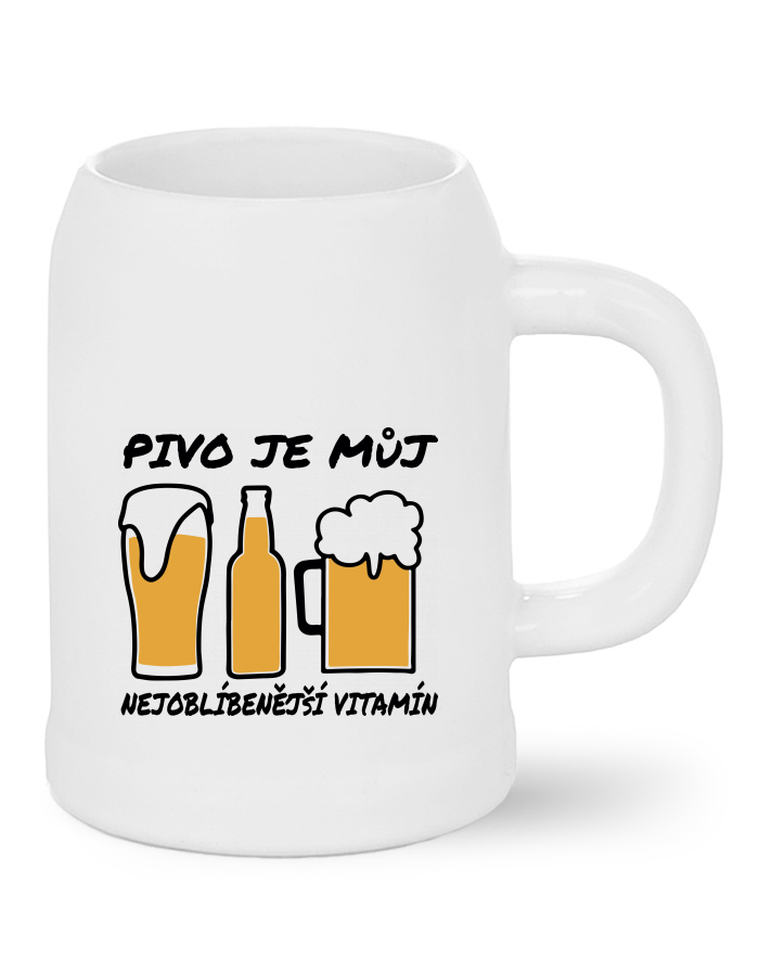 Pivní bílý půllitr s potiskem Pivo je vitamín