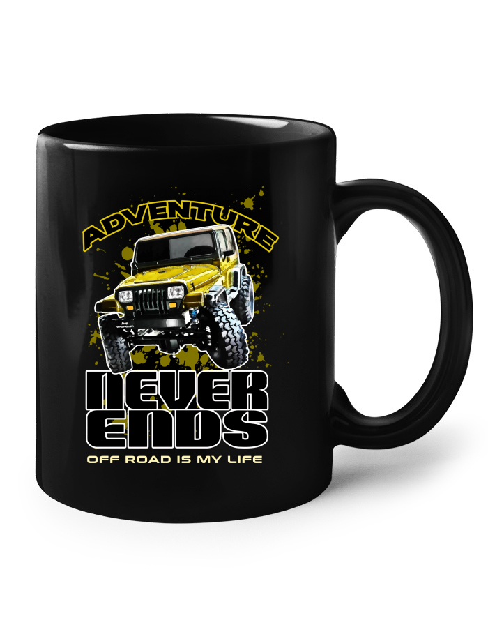 Keramický hrnek černý – Jeep Wrangler Adventure Never Ends
